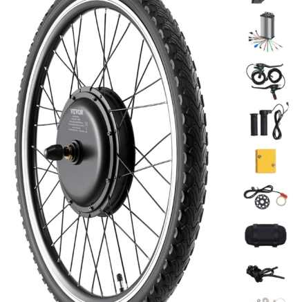 VEVOR 1000W Electric Bike Conversion Kit, 48V 420rpm 26" Front Wheel E-Bike Hub Motor Kit with Upgraded Speed Controller, Throttle Grip Kit, LCD Display, and PAS System for Road Bike